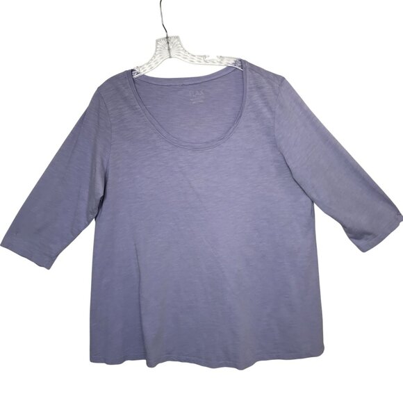 Flax Womens 3/4 Sleeve Lavender T-Shirt Generous Fit Cotton USA - Picture 1 of 9